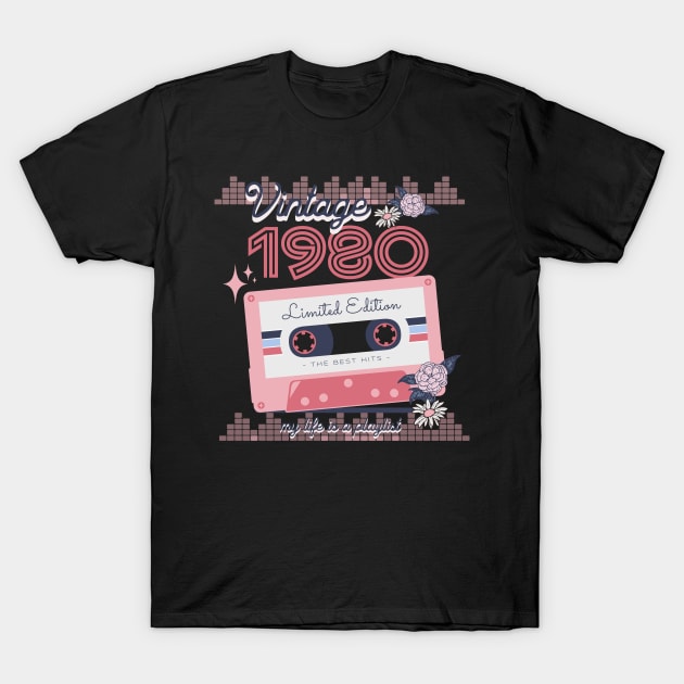 Vintage 1980 Limited Edition Music Cassette Birthday Gift T-Shirt by Mastilo Designs